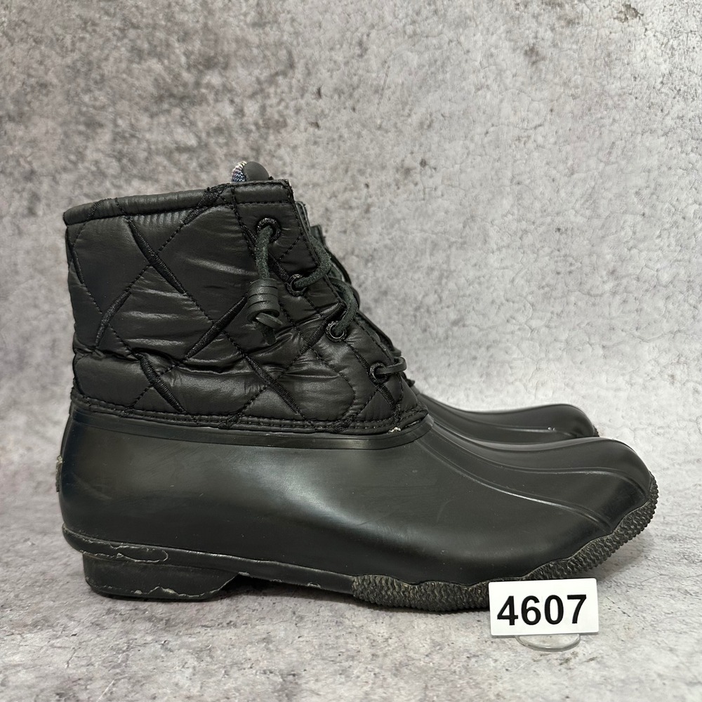 Sperry Saltwater Duck Boots Womens 10 Black Quilted Nylon Waterproof STS85529